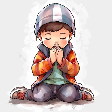 Watercolor Prayer Prayer Hand png Full body realistic cartoon 32k UHD cute. 15 cm thick outline. Black color. There was no shadow on the ground. with realistic watercolors and detailed illustrations. Cartoon, PNG clipart, transparent white background