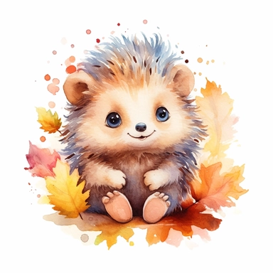 isolated clipart on a white background of a watercolor happy cute little hedgehog illustration, in the style of zbrush, storytelling, mashup of styles, in the style of daniel f. gerhartz, transcendent, nikon d850, art of burma, captures the essence of nature, in the style of organic forms and patterns, expansive skies, hyper-detailed illustrations, i can't believe how beautiful this is, lively colors