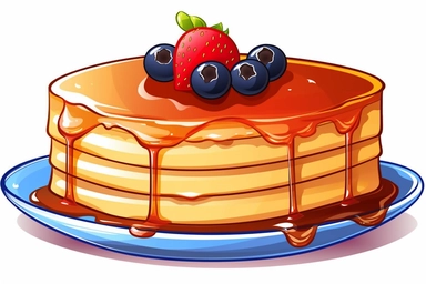 A delicious pancake, clipart, hd, minimalist, bright colors, isolated white background, in style of by Grant Morrisson