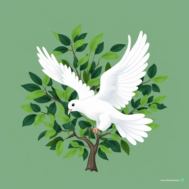 In this iconic peace clipart illustration, a timeless symbol rests upon a branch adorned with vibrant green leaves. The white dove, perched with elegance, exudes a sense of calmness and grace. Its pristine feathers symbolize purity, while the surrounding foliage adds a touch of natural beauty to the scene. Against the backdrop of lush leaves, the dove's presence emanates a powerful message of peace and harmony. This iconic clipart serves as a timeless reminder to seek serenity amidst the ever-ch