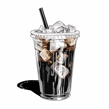clipart black and white iced coffee, plastic style cup