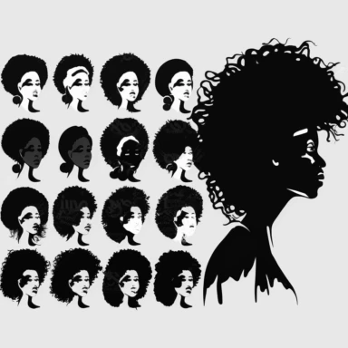 Black Woman silhouette, Afro female, hairstyle, cartoon, vector, sharp focus, super detailed, illustration, 16:9, v4, q2, 16k, High quality, clipart