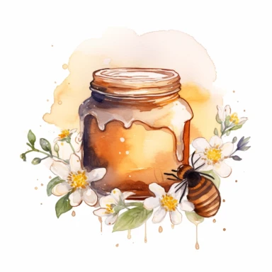 a watercolor clipart, vector of honey in the style of vintage imagery, decorative paintings, subtle shading, nature core, muted colors, on a white background, uhd image