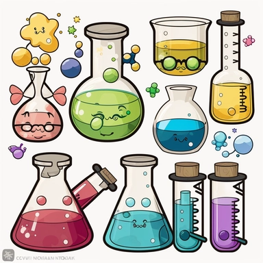 full color cute laboratory glassware cartoon clipart