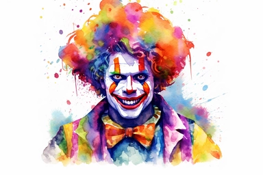 colorful vibrant bright neon clown, watercolor clip art