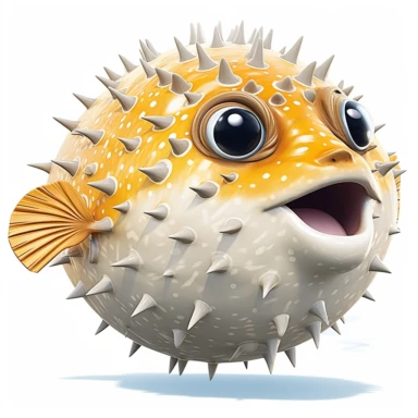 Clipart,A pufferfish inflating to defend itself, hyperrealistic, hyper high definition