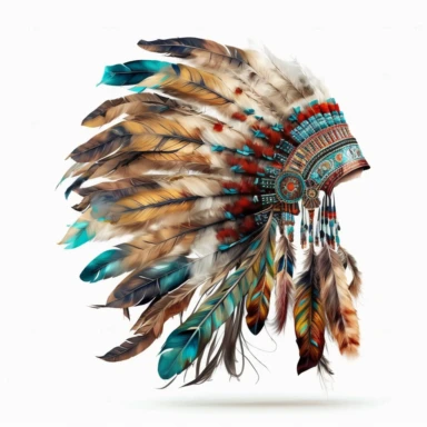 Cute Beautiful Native American Feather Headdres Sublimation Clipart, side view, hyper realistic, intricate detail, illustration style, high solution, on the white background