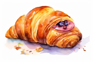 watercolor croissant clipart, hd, white background, spaced out