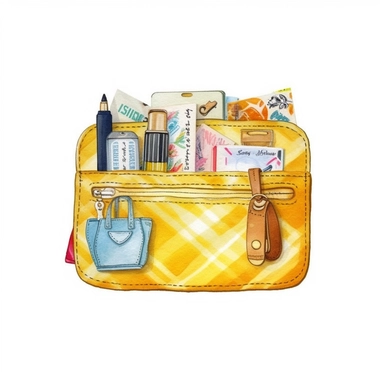 Travel Watercolor Clipart, credit card 19 yellow girly , single object,isolated on white background, highly detailed, hand painted watercolor illustration by Cath Kidston, Emma Bridgewater,white background for removing background--no text shadow font watermark