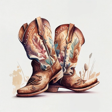 Cowgirl boots, Cowgirl clipart, Wild west, Western, Country girl, Cowboy boots, Watercolor, photorealistic. 4k, vector