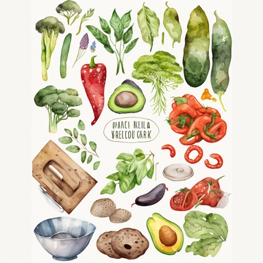 Watercolor clipart veggies and herbs Vegan food clipart Watercolor garden clipart Healthy food peppers avocado broccoli