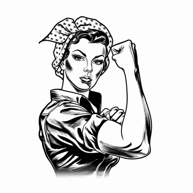 Rosie the Riveter, black and white clipart, perfect fist, no watermarks, vector quality, blank white background, highly detailed
