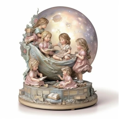 fantasy happy cute Children gathered around a soothing universe of pastel hues perfect for bedtime tales, with our title floating whimsically atop in a glow of moonlight silver. The centerpiece is a radiant full moon, doubling as a magical window into the enchanting poems within, each scene masterfully depicted within its silvery orb. Find a mountain range under starlight, a brook meandering through a green meadow, and a child marveling at a daisy dance, each scene mirroring a poem's essence. Tw