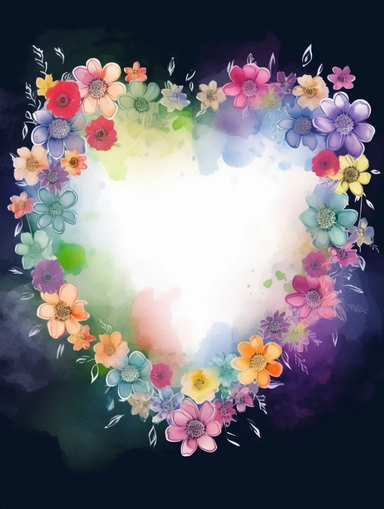 frame for poster, narrow vignette along the sides and the corners of the picture, little cute wild bright clipart flowers like hearts vignette, soff pastel blank center of the picture,
