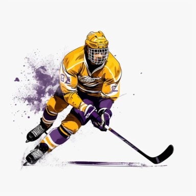 ice hockey clipart, white background, yellow and purple