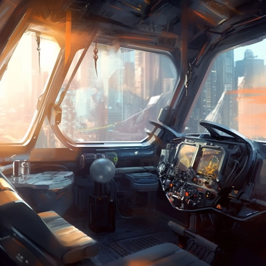 movie clip scene , photographic high definition render, cold blinding shinny white winter light god rays shadows shimmering closeup detail concept art detailed painting with giant spaceship window of a cool industrial living quarters spaceship , huge over window with gorgeous galactic view, happy blade runner android, cool airvehicle cockpit, living bedroom office, droid parts in shinny clothes sitting on a fresco concrete wall, cool sci-fi vehicle utilitarian, 1970s astronaut cosmonaut white pa