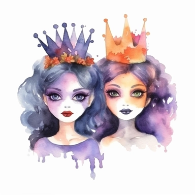 Watercolor Halloween Queens, clipart, isolated on white background