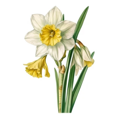 botanical clipart, jonquil flower, isolated on white background, Margaret Mee, Pierre-Joseph Redouté, Sydney Parkinson, 8k