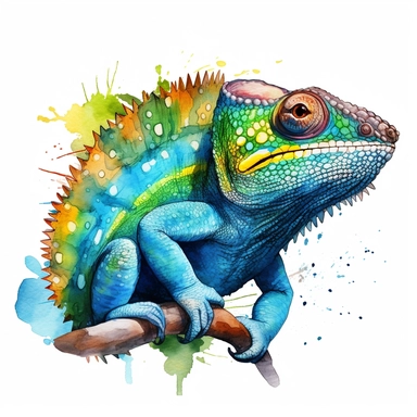 watercolour illustration free brushstrokes, beautiful and joyful, chameleon, mark brooks, naturecore, animal clipart, isolated on a white background,