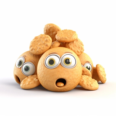 cute Nuggets character. Nuggets, cartoon, eye, illustration, funny, character, fast food, food, unhealthy, cute, face, fun, goofy, three-dimensional , Clipart, white isolated background, space out, hd, 8k, realistic