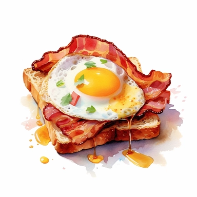 watercolour fried breakfast, clipart, no background, no shadow, hyperrealism