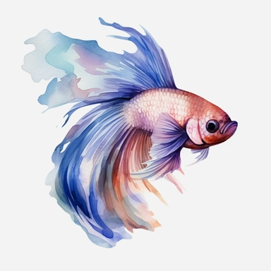 Watercolor betta fish clipart, white isolated background, space out, hd