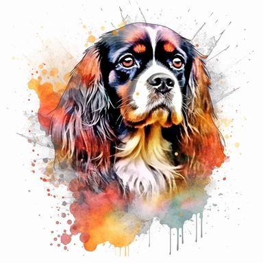 English Toy Spaniel dog, water color style, clipart, white background
