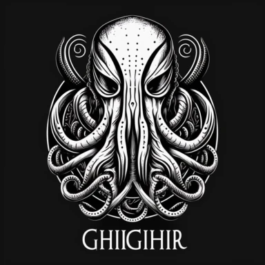 HR Giger Cthulhu : black and white line art, white background, flat, single image clipart style
