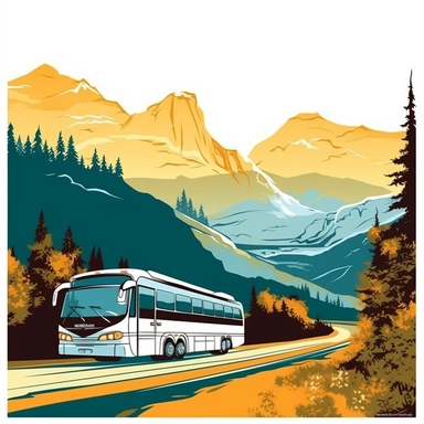 motor coach and scenery clipart