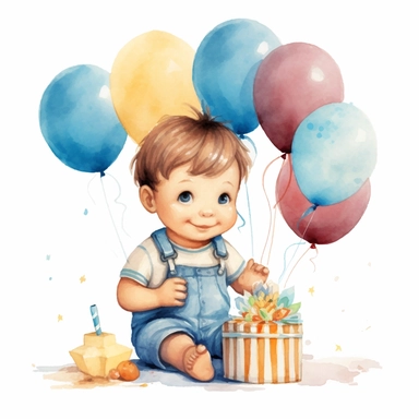 cute one year old baby first birthday clipart, single clipart, high resolution, vibrant colors, 8k