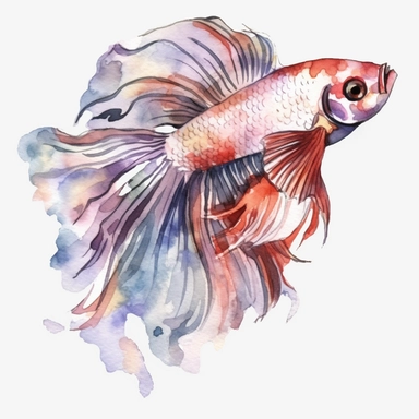 Watercolor betta fish clipart, white isolated background, space out, hd