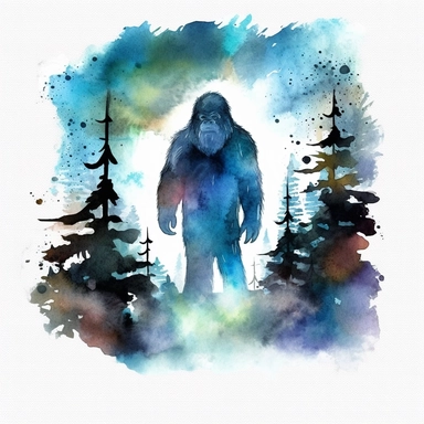 Bigfoot at night clipart watercolor, white background