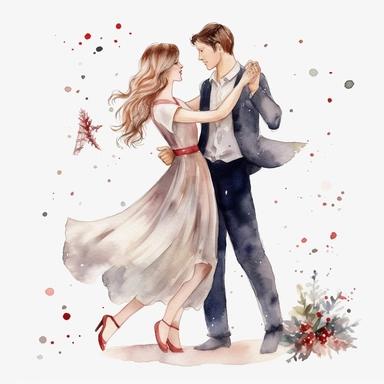couple dancing, christmas day cliparts, white background, watercolour,