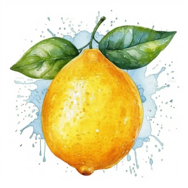 lemon Clipart, highly detailed, watercolor painting style, solid color background, no outline, vector image, png style