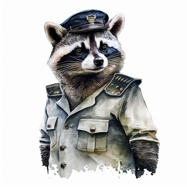 Stylish funny Raccoon in a white sea uniform, full body, pastel waterpaint Clipart, watercolor, high-quality illustration, professional raster graphic, white background, Studio Lighting, ultra-detailed, 8k