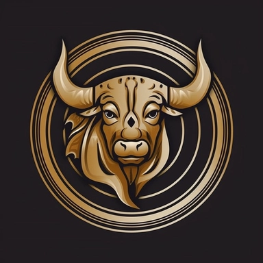 Design a circle logo in a clipart style featuring the Taurus zodiac sign. Focus on creating an illustration of the Taurus symbol, which represents the head and horns of a bull, within the circular composition. Use bold lines to outline the shape of the bull's head and emphasize the strength and stability associated with Taurus. Consider adding subtle details such as shading or texture to enhance the depth and dimension of the illustration. Incorporate earthy and natural colors that represent the