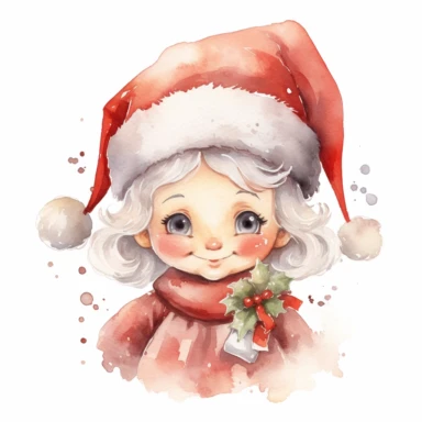 Cute Christmas Mrs Claus watercolor clipart