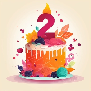 2nd of birthday cake, Clipart, Vector Style, Logo design, White Background