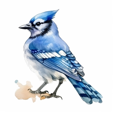 watercolor style, blue jay bird clipart, isolated on white background, 4K