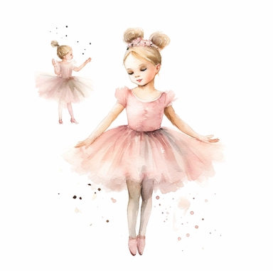 little Ballerina watercolor style clipart