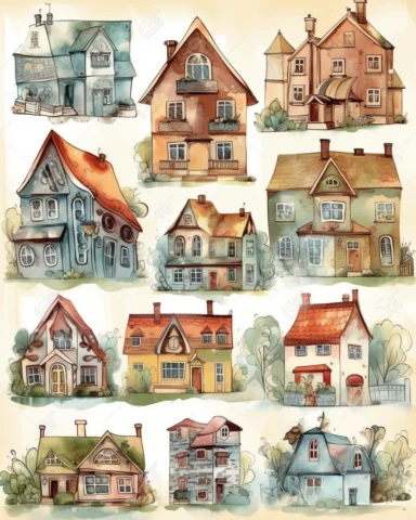 word HOME watercolor clipart set, isolated on white and solid background, rectangle