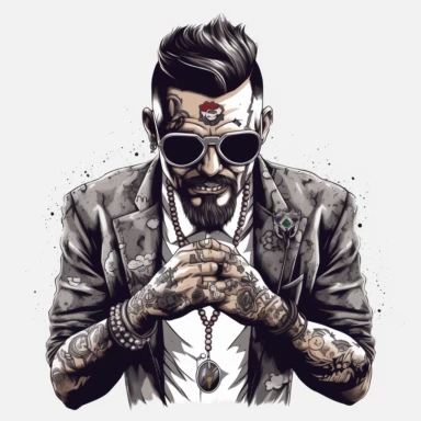 Joker Gangster, tattoos on chest, sunglasses, Full Body clipart