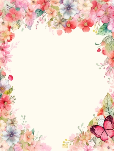 frame for poster, narrow vignette along the sides and the corners of the picture, little cute wild bright clipart flowers like hearts vignette, soff pastel blank center of the picture,