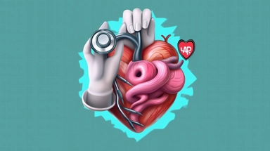 3d render. Doctor cartoon hand with stethoscope listens to the heart icon. Medical healthcare illustration. Cardiology clip art isolated on transparent background, Bright color, ultra realistic