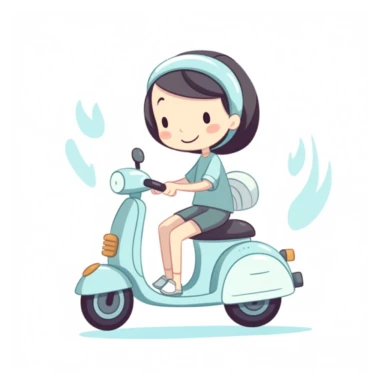 Girl riding scooter in Song of the Sea cartoon flat style clipart white background