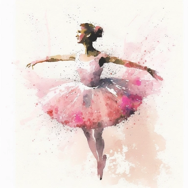 watercolor clipart, ballerina in pink tutu in attitude devant, in the style of degas, white background, no words, no text
