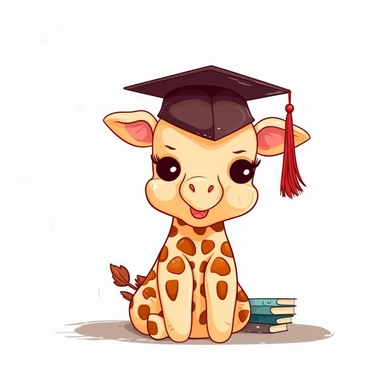 Graduation Giraffe kawaii cute vector clipart white background with margins lovely