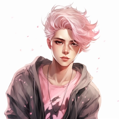 beautiful stunning handsome cute anime e-boy,diferent poses, diferent hair colours paint art style, clipart, white background, superrealistic, one of a kind
