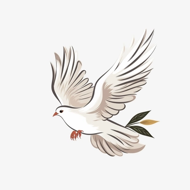 In this iconic peace clipart illustration, a timeless symbol takes center stage against a pristine white background. The image features a universally recognized white dove, soaring gracefully with outstretched wings. Its immaculate feathers symbolize purity and its flight embodies a profound sense of serenity. Set against the simplicity of the white backdrop, the dove's presence radiates with a powerful message of hope and unity. This iconic peace clipart serves as a timeless reminder to strive 