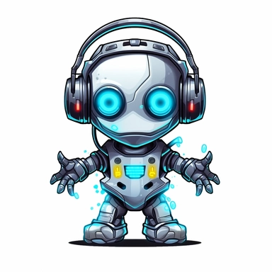 adorable simple cyberpunk Dj robot clipart, white background, adobe illustrator vector
